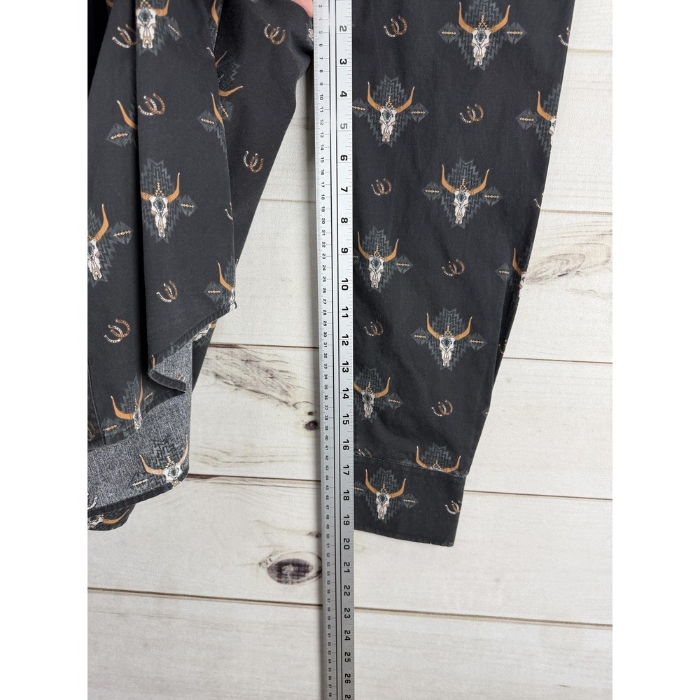 Rock & Roll Denim Shirt Mens Medium Black Longhorn Western Snap Button Up - Picture 6 of 9
